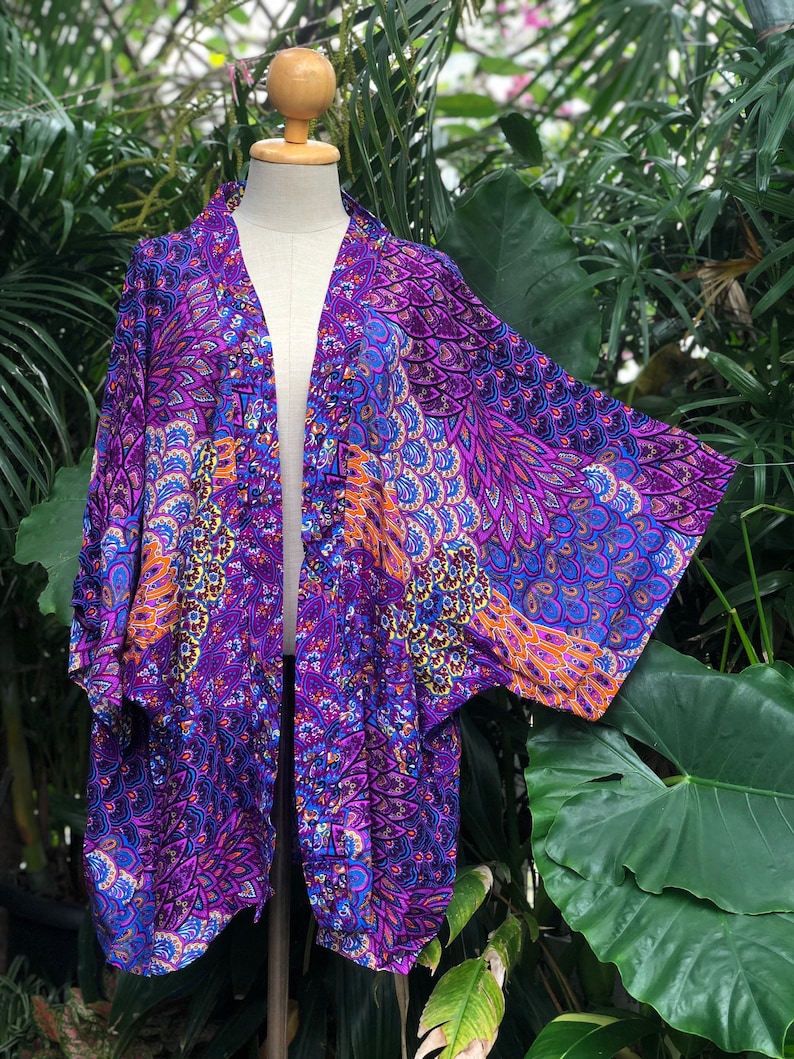 Purple Peacock Boho Kimono Cardigan Hippie Oversize Gypsy Bohemian Tribal style colorful Rave Music festival outfit Summer plus size women image 1