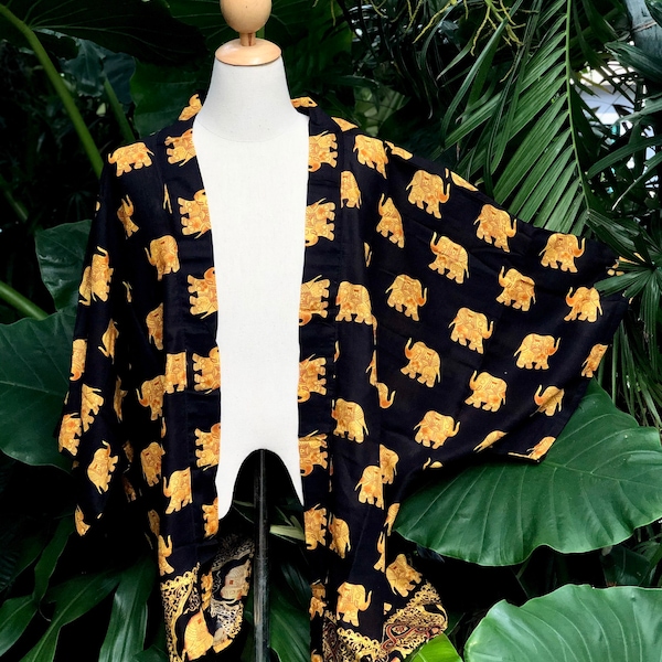 Oversize Elephant Gold Kimono Cardigan blazer Hippie Gypsy Bohemian Boho Tribal style Dress Top Beach Cover Summer gift plus size women men