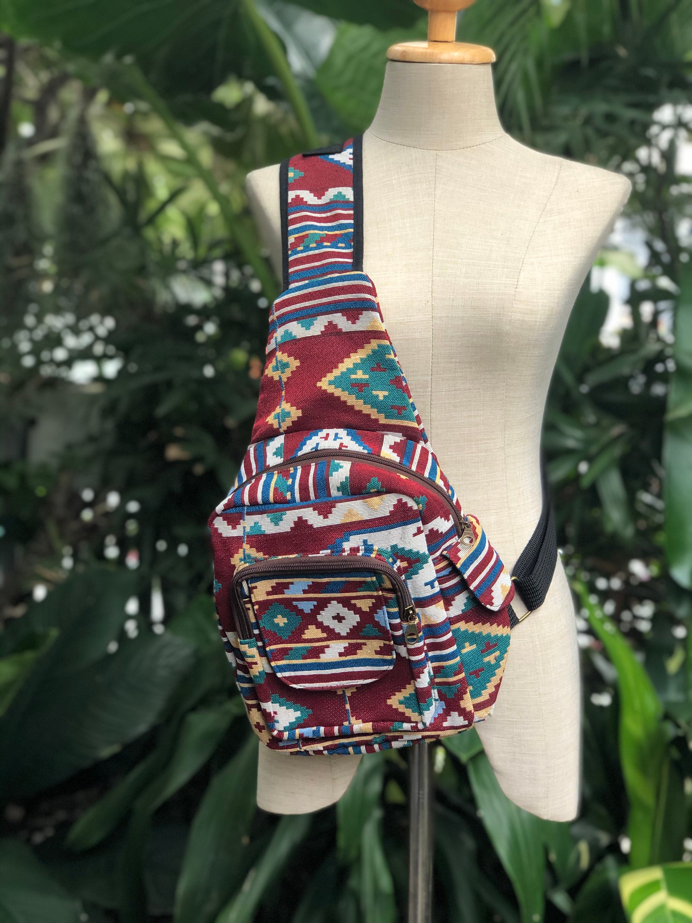 Geometric Tribal Sling Backpack Daypack Crossbody Chest Bag Lightweight Travel Ethnic Floral Sling Bag - Geometric Paisley Design Chest Bag  main image 2