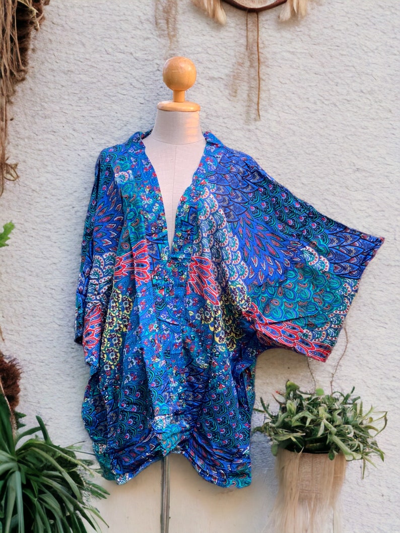 Purple Peacock Boho Kimono Cardigan Hippie Oversize Gypsy Bohemian Tribal style colorful Rave Music festival outfit Summer plus size women image 10