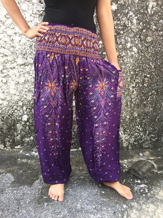 Sarouel Vetement Tribal Femme Sarouel De Yoga Imprimé Paon Gitane