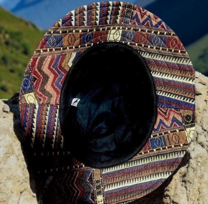 Tribal Hat Drug Rug Woven Hat Aztec Ikat Style Boho Hippie Hipster