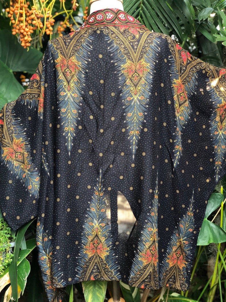 Festival Kimono Cardigan blazer Hippie Gypsy Bohemian Boho Rave outfit Peacock Paisley Top Cover Summer plus size Burning man women men gold image 8