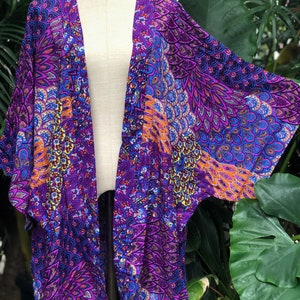 Purple Peacock Boho Kimono Cardigan Hippie Oversize Gypsy Bohemian Tribal style colorful Rave Music festival outfit Summer plus size women Purple