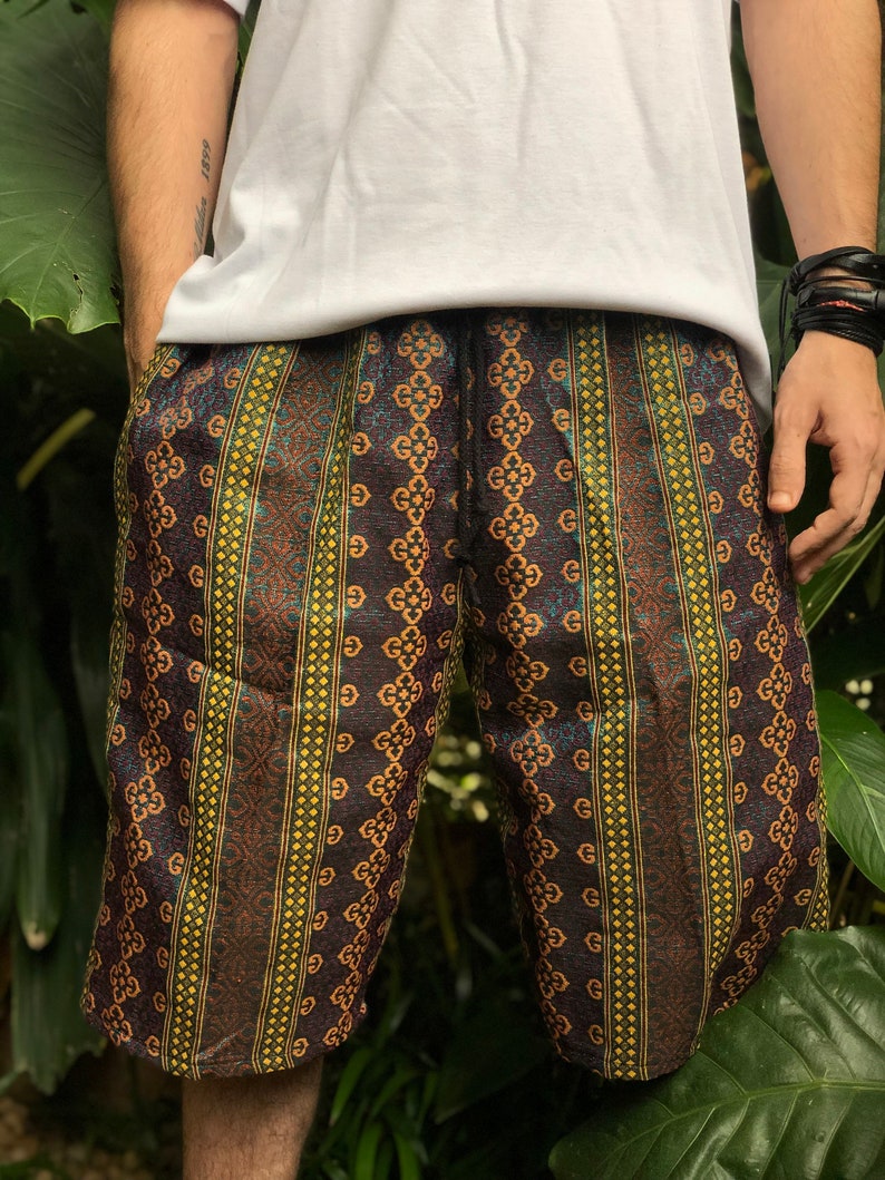 Ikat bomullsshorts Boho festival Abstrakt Geo Hippie Outfits Sydvästra boho herrstil Strand Sommar Burning Man unika kläder gåva bild 3
