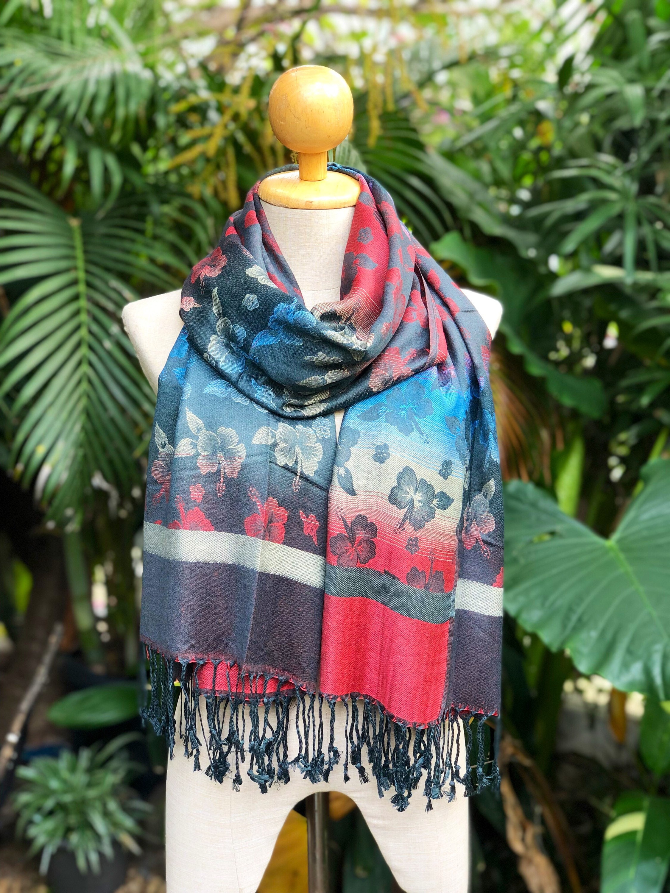 Hibiscus Flower Pashmina Scarf Shawl Gypsy Hippie Festival Winter