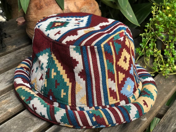 Native Cotton Woven Hat Hippie Southwest Bohemian Aztec style Roll