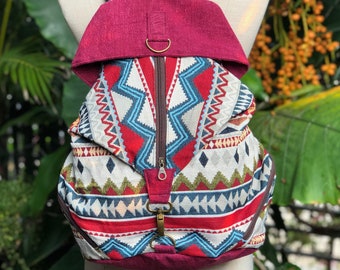 Striped Aztec Weekender Boho Ikat Backpack Nepali Cotton  display picture 1