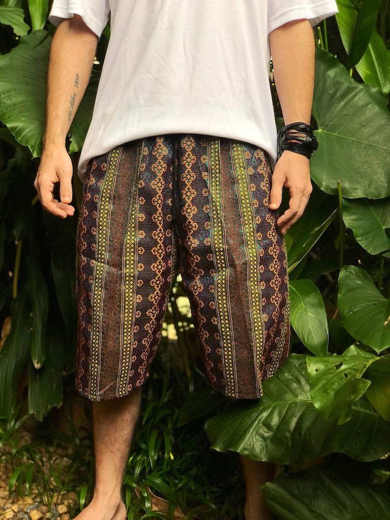 Ikat bomullsshorts Boho festival Abstrakt Geo Hippie Outfits Sydvästra boho herrstil Strand Sommar Burning Man unika kläder gåva Vertical