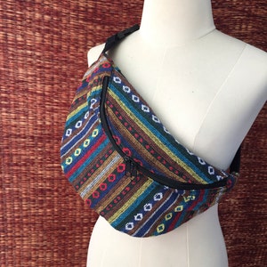 Ethnic Tribal Fanny pack boho Styles cycling bag Hippie Hipster phanny waist Bum bag Ethnic Ikat Bohemian Stripes blue red gifts for men