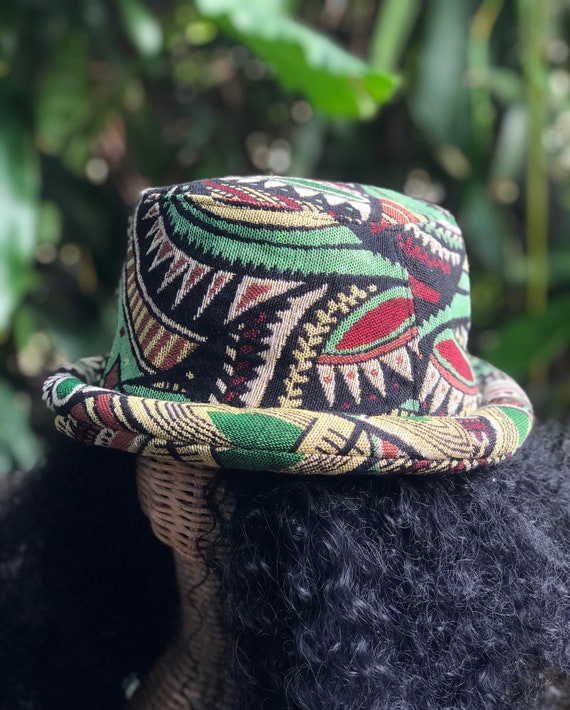 Multicolor Cotton Hat Ethnic Bohemian Aztec Hippie Style Roll Brim