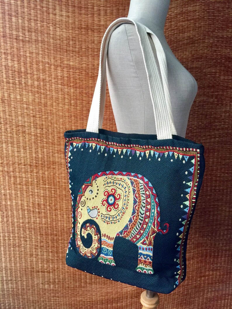 Elephants Tote Bag Boho Tribal Hippies fashion Handbag Travel beach bag School Overnight Shopping Bag Featival gift for her in red