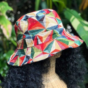 Cotton boho Bucket Hat Aztec colorful design Hipster hat men women Hippie Festival Canvas hat handmade Dreadlock Big Hat Bohemian