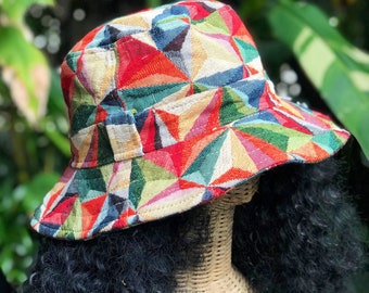 Cotton boho Bucket Hat Aztec colorful design Hipster hat men women Hippie Festival Canvas hat handmade Dreadlock Big Hat Bohemian