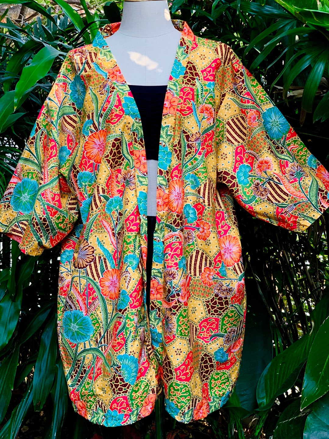 Batik Rope Kimono Bali Cardigan Boho Resort Wear Dress Floral Japanese