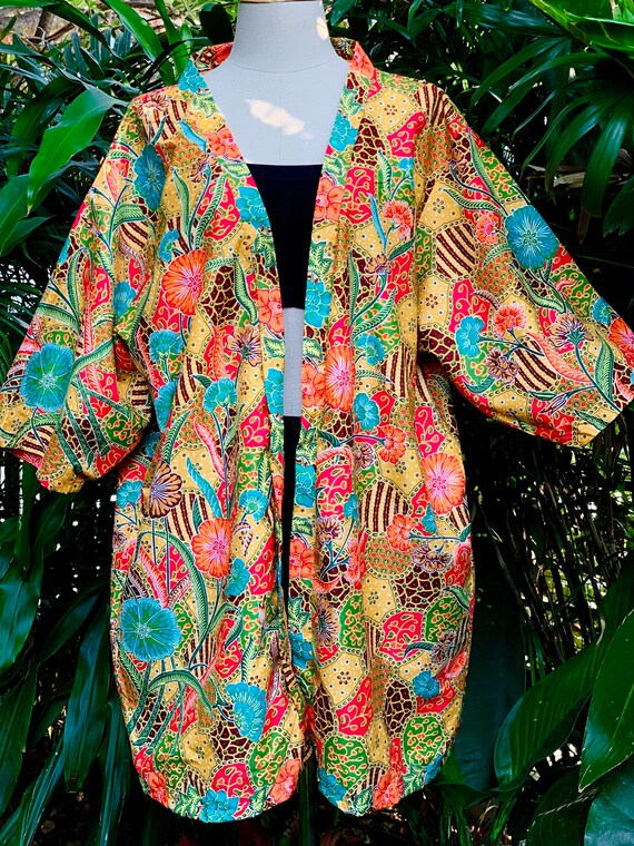 Batik Rope Kimono Bali Cardigan Boho Resort Wear Dress Floral Japanese Fabric Loungewear Festival Outfit Unique Women Men Bali Indo Style Etsy UK