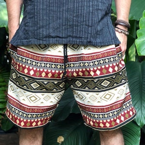 Tribal Geometric Shorts Hippie Boho festival clothing for men Bohemian Aztec Nomadic Style Summer Street Hipster outfit Cotton Jacquard