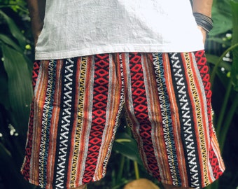 Katoenen bohoshort uniseks hippiecadeau voor mannen Tribal zuidwestelijke zomer muziekfestival Boho Azteekse geometrische stijl hipster chique kleding