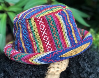 Cotton Woven Hat Hippie Ethnic Bohemian Aztec style Roll brim hat Festival  outfit Rave men Gypsy gift women unique Bucket round hat Jacquard
