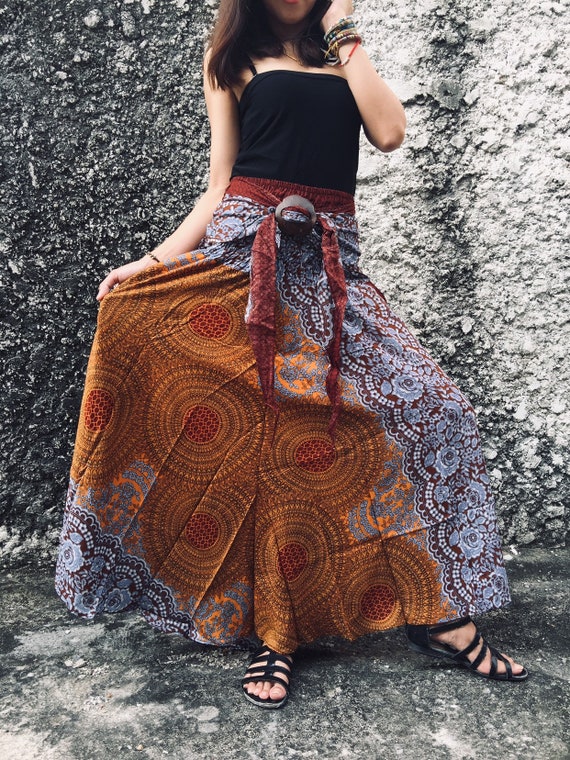 Gypsy Unique Maxi Skirt Dress Boho Bohemian Hippie Chic Style Coconut  Buckle Beach Summer Festival Casual Mandala Women Gift Lady 