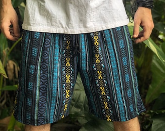 Cotton Shorts festival Aztec Geometric Burning man Street outfit men natural hippie bohemian cloth geometry Ikat Gypsy style fashion Vegan