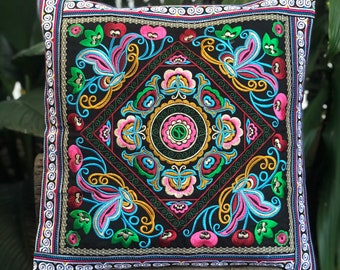 Hmong broderad kudde boho textil tribal kuddfodral kuddfodral heminredning unik hippie hill tribe handgjord blommig