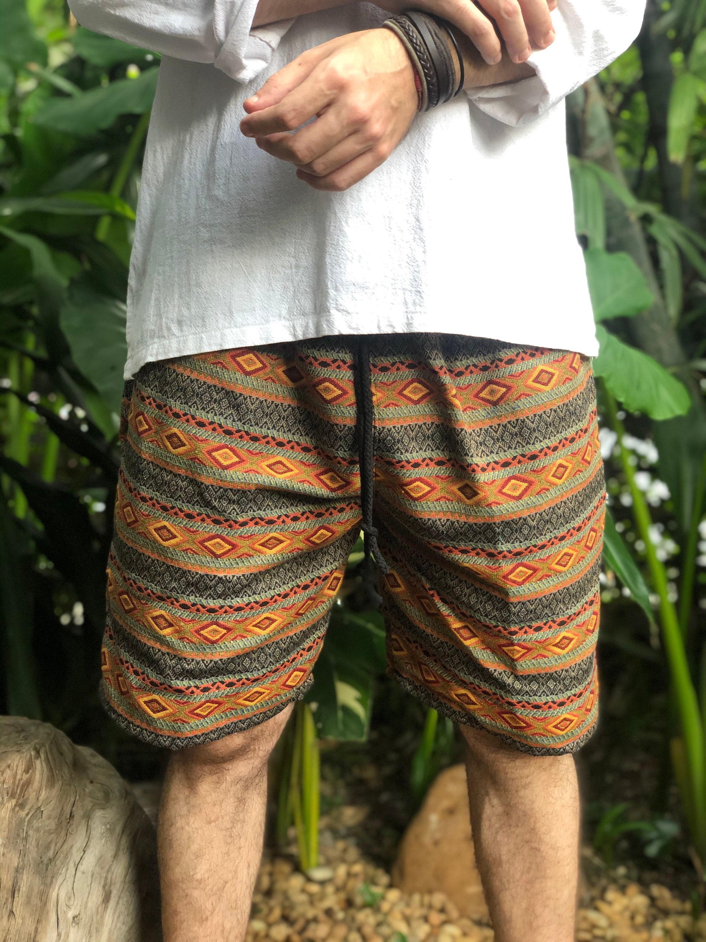 Baja cotton Shorts Hippie Men Tribal Boho Summer festival | Etsy