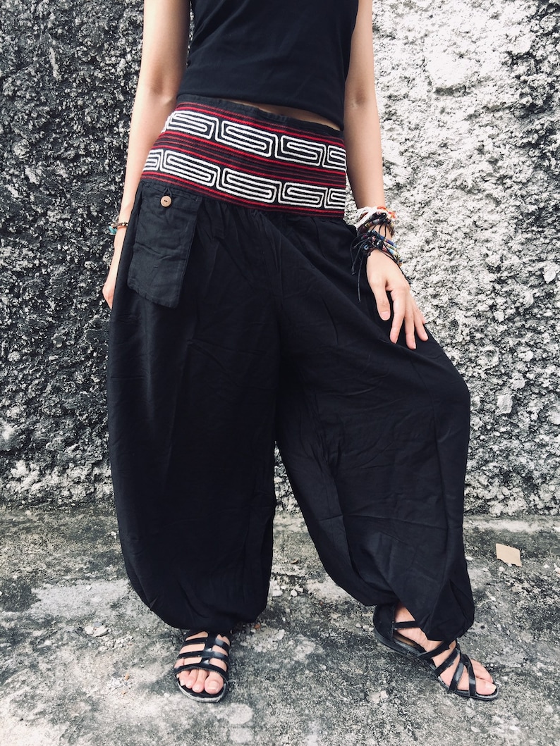 Unisex Men Women Soft Cotton Ankle Roll Tab Hippie Yoga Harem Trouser Pants with Pockets