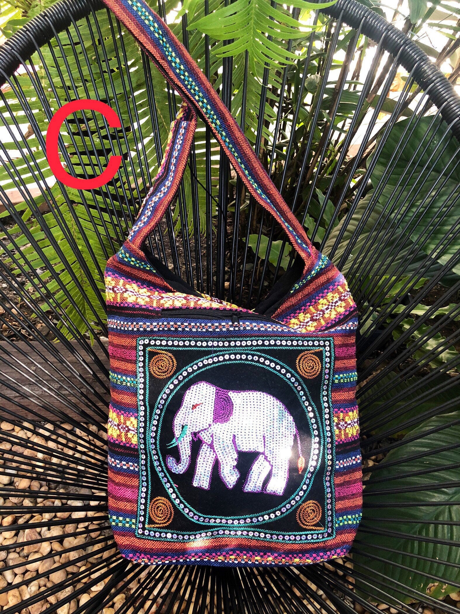 New Cute Thai Elephant Fabric Shoulder Bag Purse Cross Body Wallet Fabric Zip 