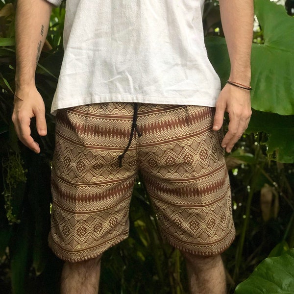 Ethnic Shorts Cotton festival outfit For men Summer Burning man Streetwear unique natural hippie clothes geometry funky fashion unique vegan