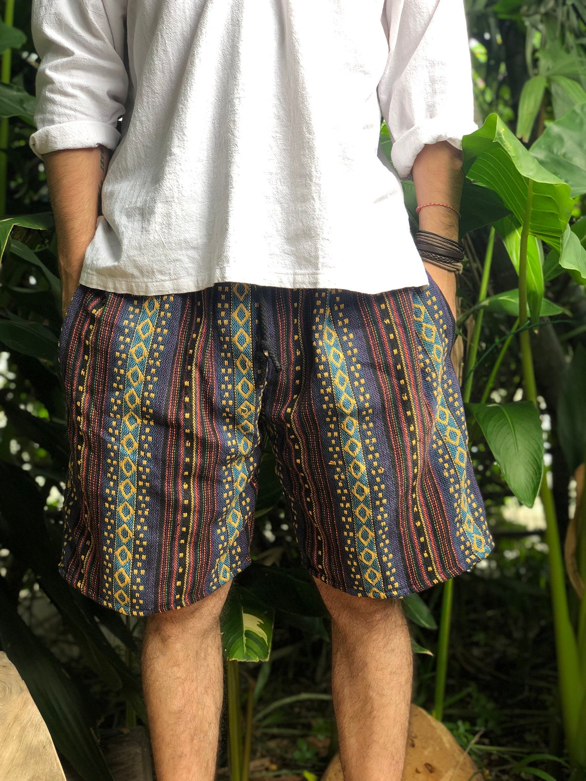 Baja cotton Shorts Geo Hippie Men Tribal Boho Summer festival | Etsy