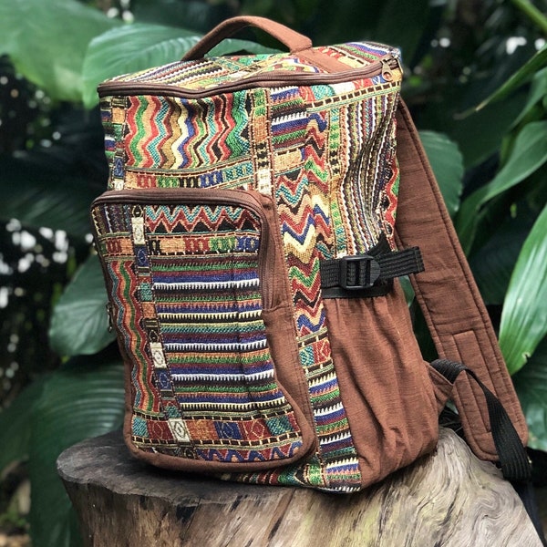 Tribal Woven Backpack Boho Aztec hippie Southwestern Baja pattern Style Ruck Sack Student School daypack Gift for Bohemian Traveler festival