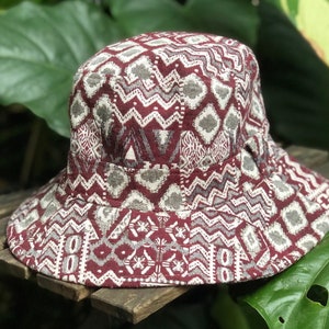 Bucket Hat BoHo Ikat Aztec Festival Tribal hat Nomadic outfits natural cotton fabric Fishing Hiking hat handmade for men women Tribalspirit