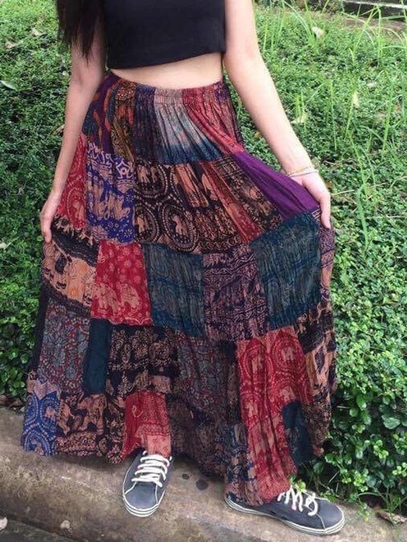 Fairy Boho Patchwork skirt,Maxi Dress,patchwork dress,Hippie Skirt,Elephant skirt,Bohemian dress,gypsy dress,women gift,hippie maxi skirt image 1