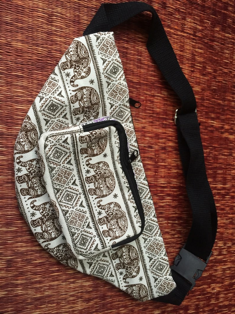 Fanny pack Brown elephants printed Hip bag Boho bum bag Sac banane Hipster Styles belt belly Pouch Travel phanny waist bags Ikat Unisex Men