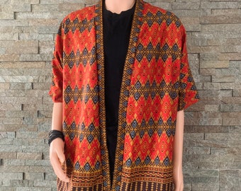 Bali Batik Kimono cardigan Motifs Boho Tribal style Festival Tribal Bohemian Street outfit for Men women Summer Indo java fabric UNISEX chic