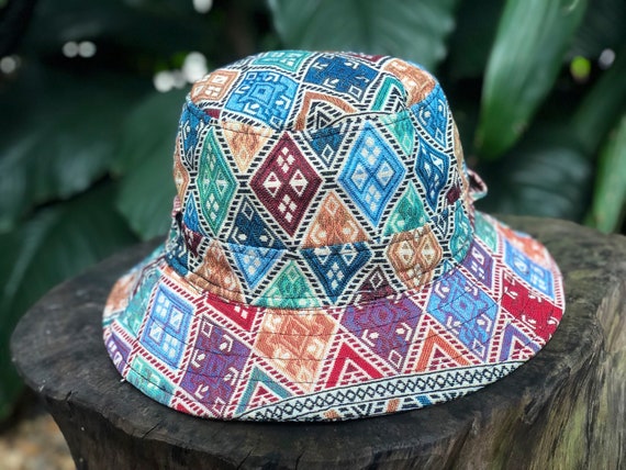 Ethnic Bucket Hat Bohemian Aztec Design Hipster Hat Men Women Festival  Outfits Cotton Canvas Drug Rug Woven Hat Handmade Funky Cool Gift -   Denmark
