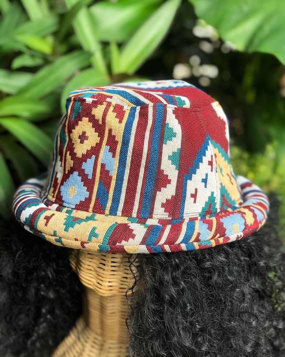 Native Cotton Woven Hat Hippie Southwest Bohemian Aztec Style Roll Brim Hat  Festival Outfit Men Gypsy Gift Women Bucket Round Hat Jacquard 