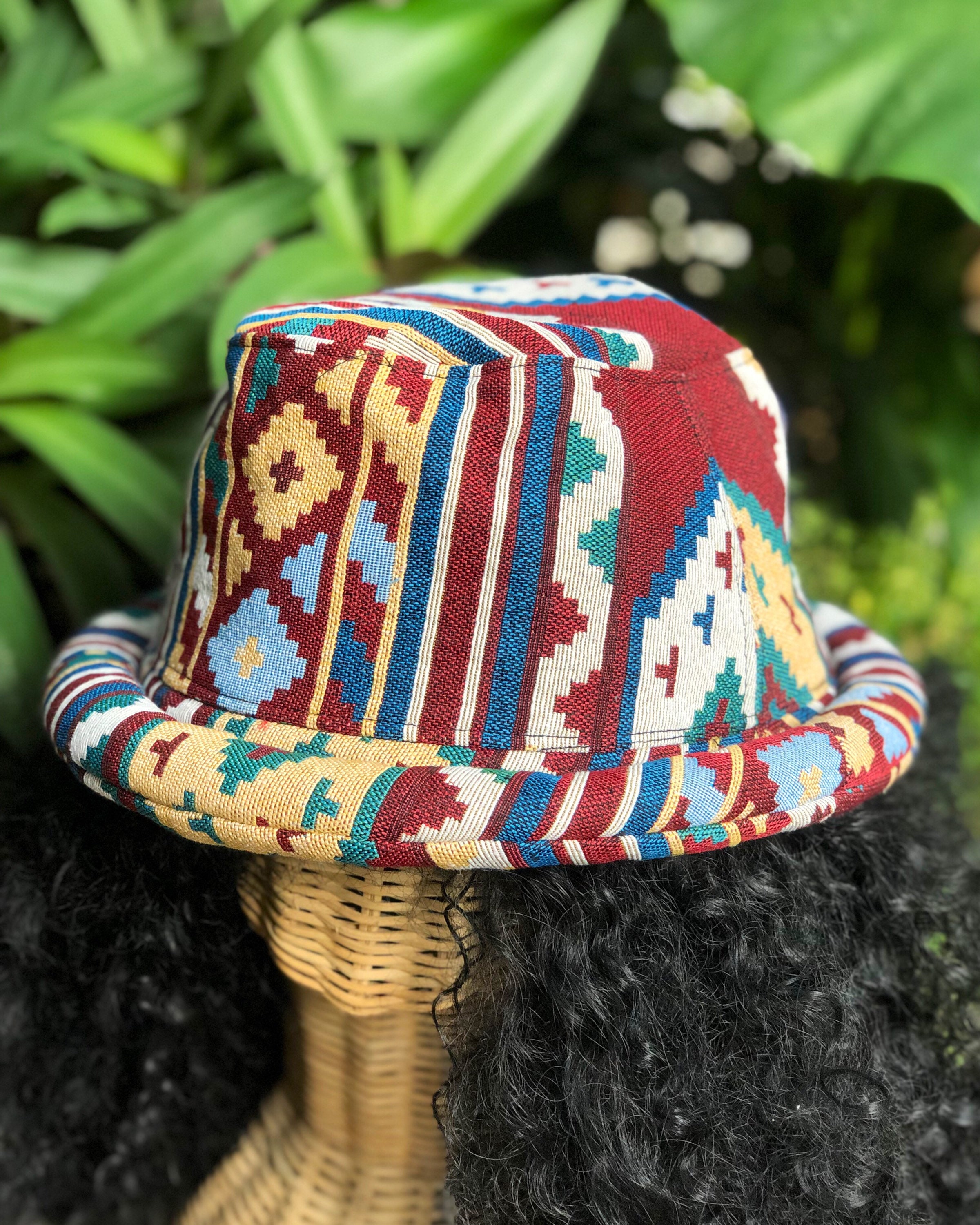 Native Cotton Woven Hat Hippie Southwest Bohemian Aztec style Roll