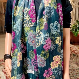 Florals Pashmina Scarf Stylish Flower print Festival Scarves Boho Bohemian Gypsy Head Wrap Turban unique Gift Women men Colorful Gypsy Vegan Green