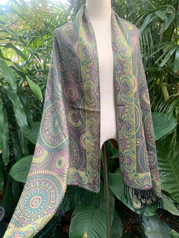 Sciarpa Pashmina Donna Ricamata Con Nappa - Oversize Morbida - Regalo Per Amica E Mamma