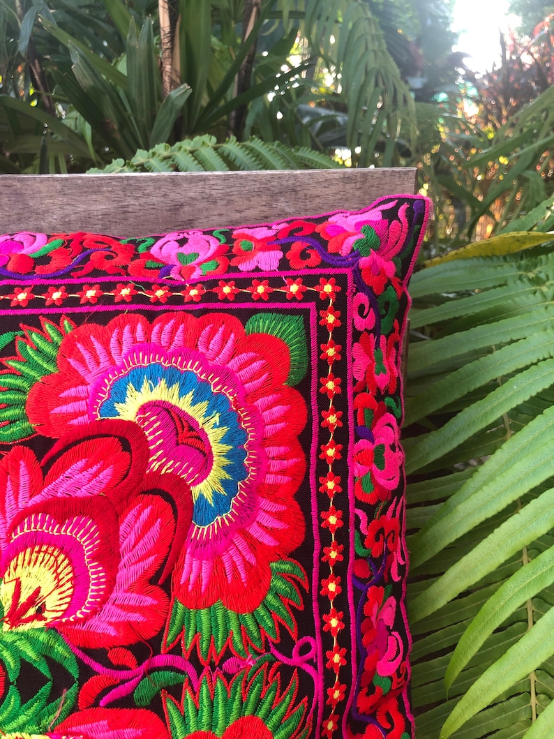 Flora Hmong Embroidered Pillow Cover Pillow Case Florals Etsy