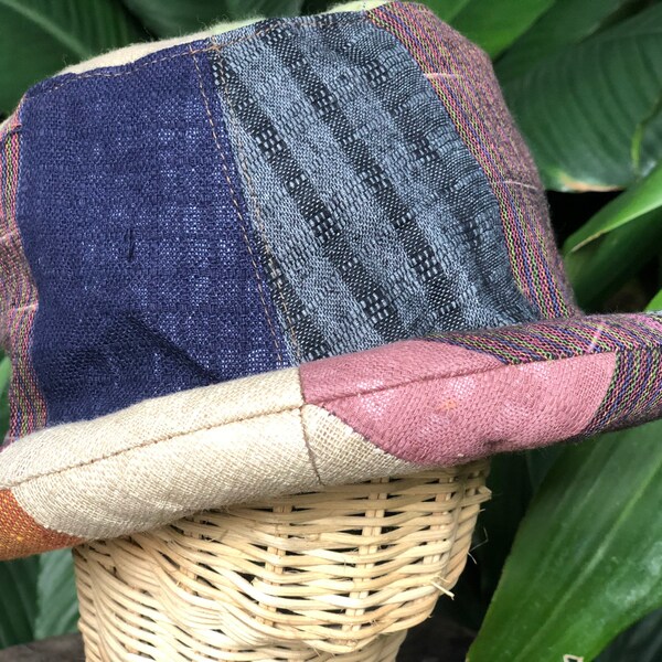Cotton boho Roll brim Hat Zen patchwork Natural hippie Hipster Japanese style Festival Vegan for men women Burning man Unique gift recycled