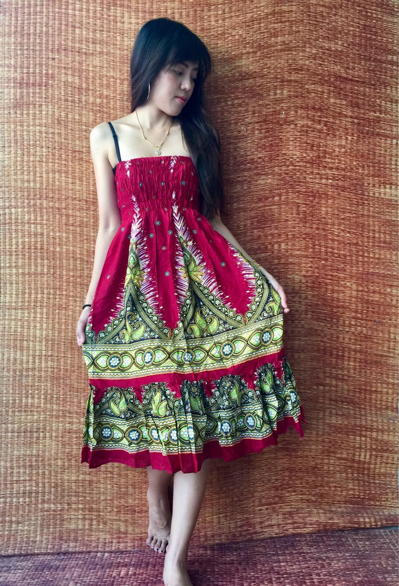 Boho Hippie Strapless Dress Gypsy Skirt Festival Outfit for Women Summer Beach cloth Sundress Paisley peacock Bohemian Vegan fashion Unique