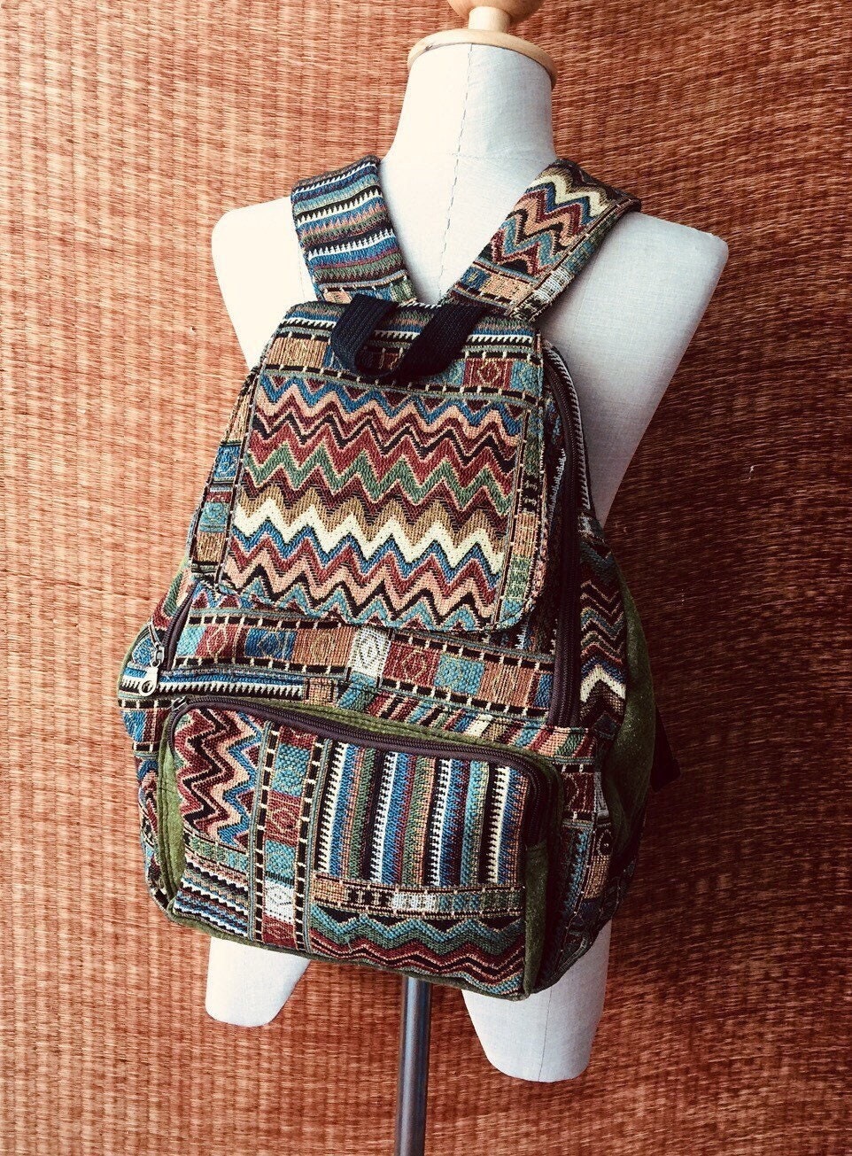 Tribal Woven Backpack Boho Aztec Hippie Southwestern Baja  display picture 1