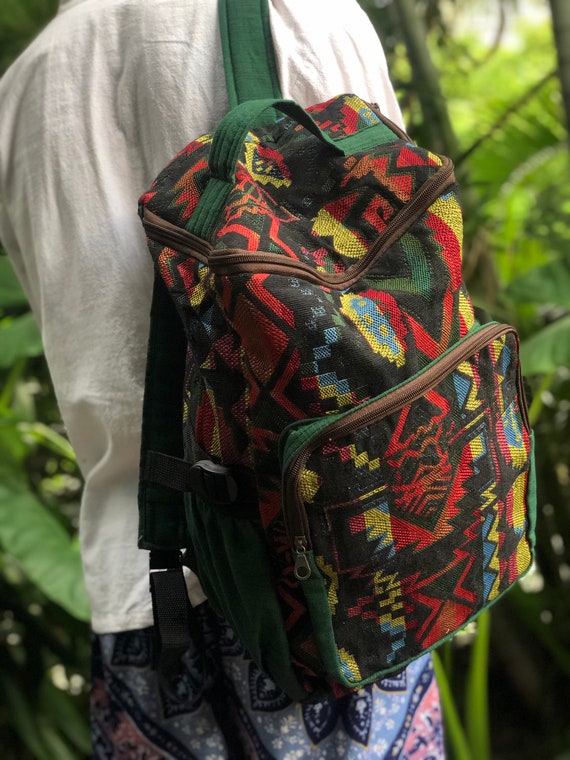 Aztec Bucket Mochila Hippie Boho Ikat estilo Equipaje de viaje Festival bolso tribal Mochila escolar Boho Mochila Daypack hombres unicos mujeres Etsy Mexico