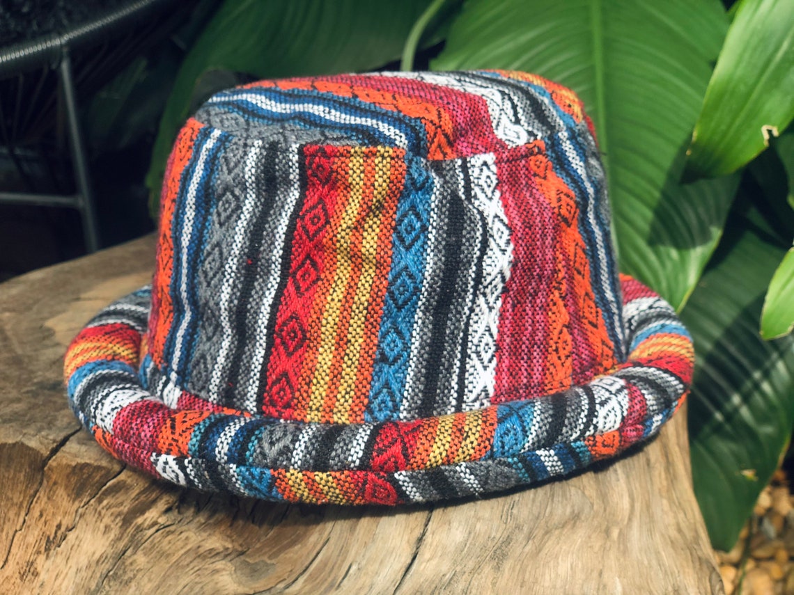 Cotton Boho Roll Brim Hat Aztec Hat Hippie Style Woven - Etsy