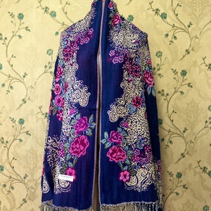 Florals Pashmina Scarf Stylish Flower print Festival Scarves Boho Bohemian Gypsy Head Wrap Turban unique Gift Women men Colorful Gypsy Vegan dark blue