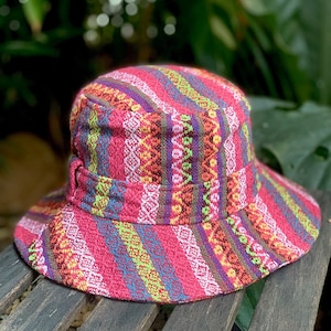 Multicolor Bucket Hat BoHo Festival hat Colorful outfits cotton Hippie Aztec design Fishing Hiking Bucket hat for men women Tribalspiritshop