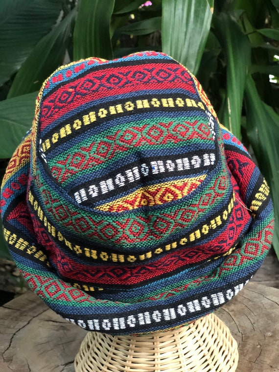 Woven Bucket Hat Boho Roll Wide Brim Hippy Bohemian Aztec Style